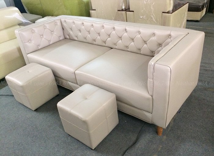 Mẫu ghế sofa văng da đẹp 2 chỗ thiết kế rút khuy hiện đại
