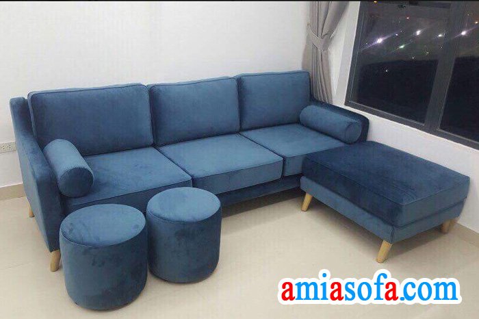 Hình ảnh mẫu ghế sofa văng 3 chỗ ngồi mầu nỉ xanh xẫm SFV 2413