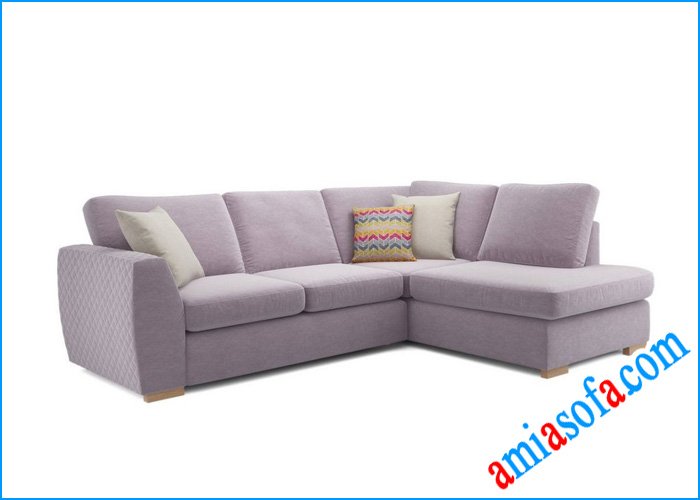 Hình ảnh mẫu sofa góc nỉ đẹp AmiA 3006a mầu xanh tím phớt hồng