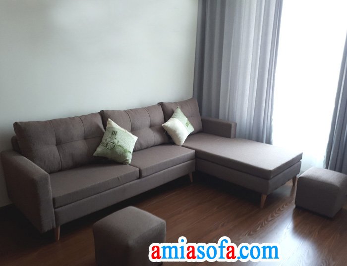 Mẫu sofa nỉ đẹp dạng góc, cỡ nhỏ xinh cho phòng khách chung cư nhỏ