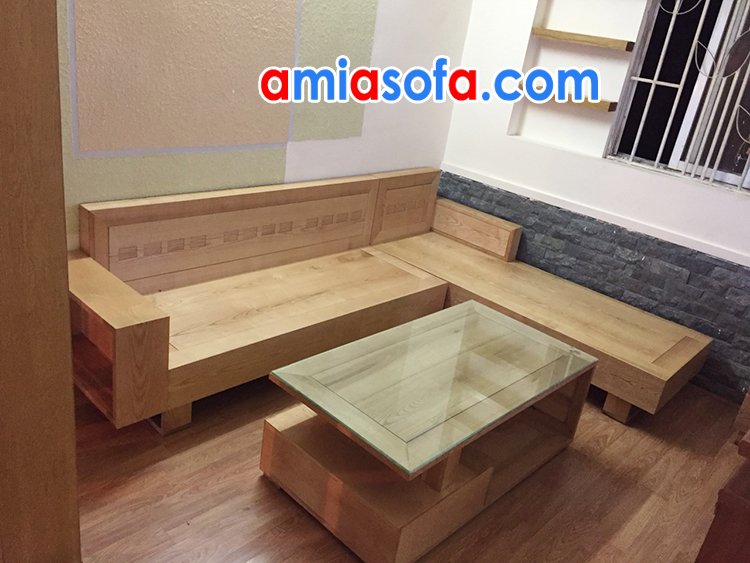 sofa gỗ dạng góc chữ L thiết kế tối giản