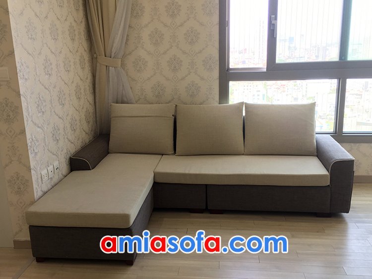 Ghế sofa nỉ đẹp dạng góc chữ L cho phòng khách nhỏ hiện đại