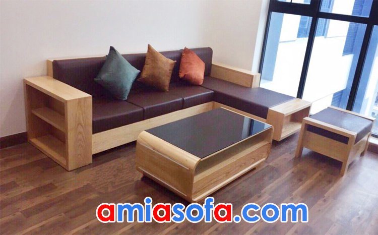 Sofa gỗ dạng góc đẹp cho phòng khách hiện đại
