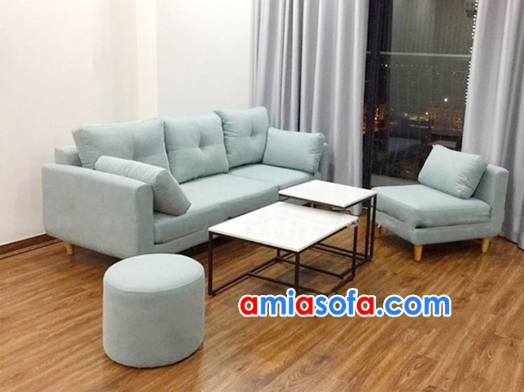 hình ảnh mẫu sofa văng nỉ màu xanh ngọc SFN 219