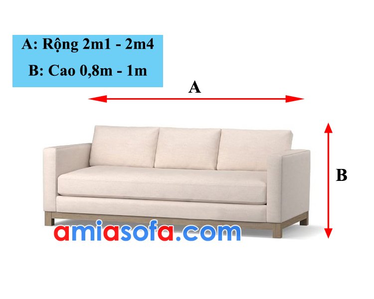 Kích thước tiêu chuẩn của ghế sofa văng 3 chỗ