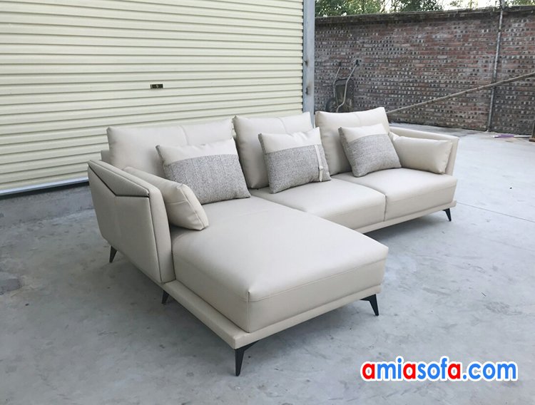 Ghế sofa da kiểu dáng góc chữ L hiện đại