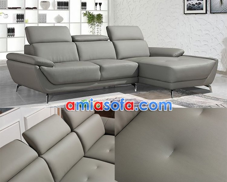Sofa góc chất da màu ghi xám