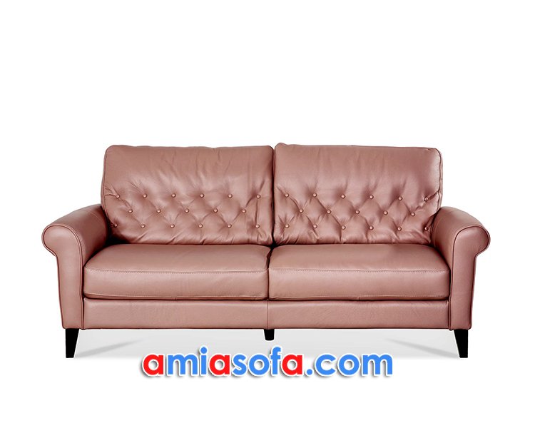Sofa văng da màu hồng nude