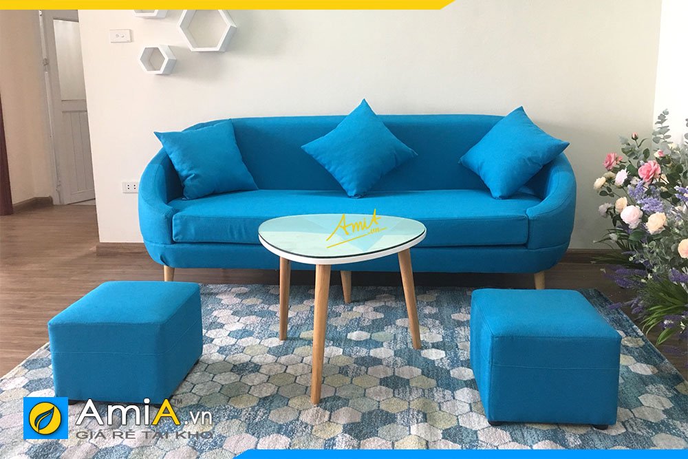 sofa chung cư mini bọc vải màu xanh dương