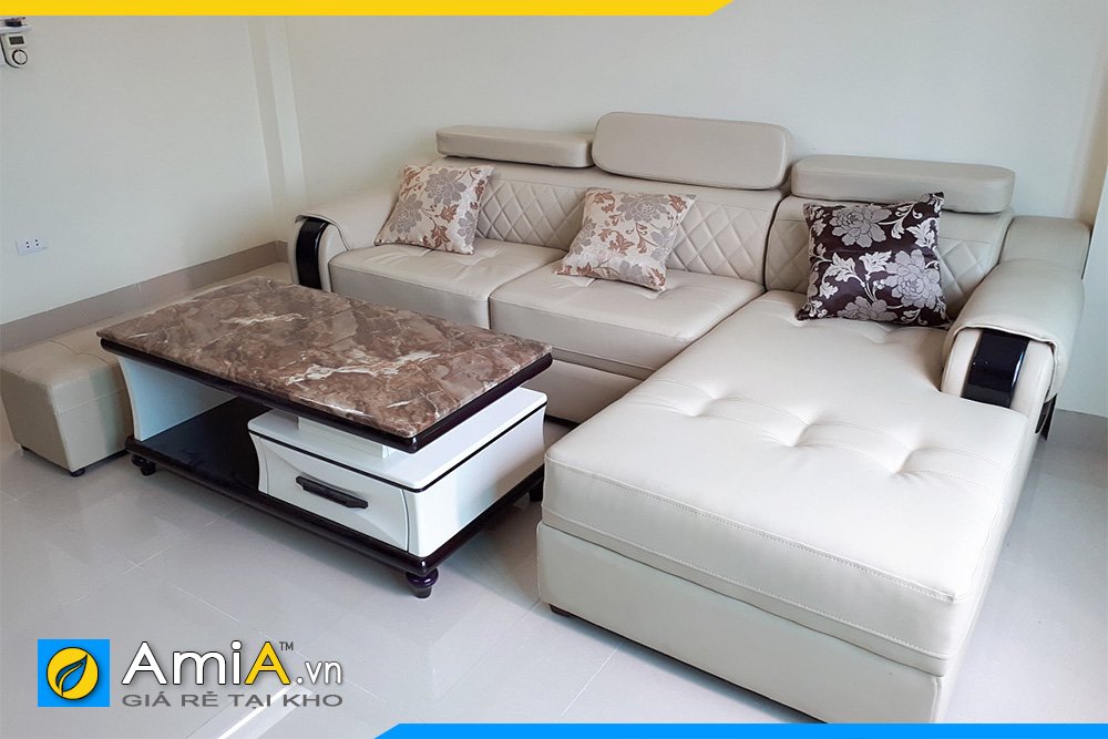 sofa chung cư góc da hiện đại màu xám bạc