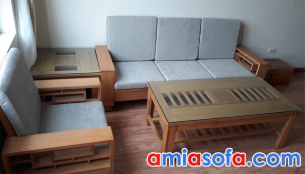 Bộ sofa gỗ nhỏ mini cho phòng khách căn hộ chung cư